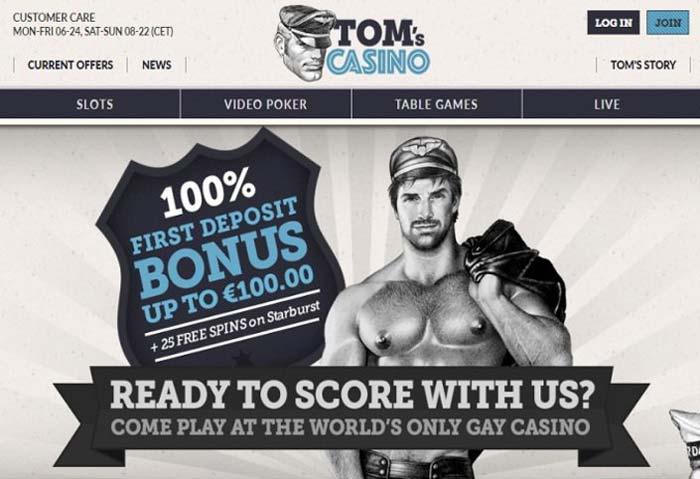 Capture d'écran de la page d'accueil des casinos de Tom